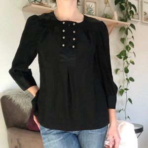 SALE ❤️ ANNE KLEIN Black Silk Blouse Button Front 3/4 Sleeves